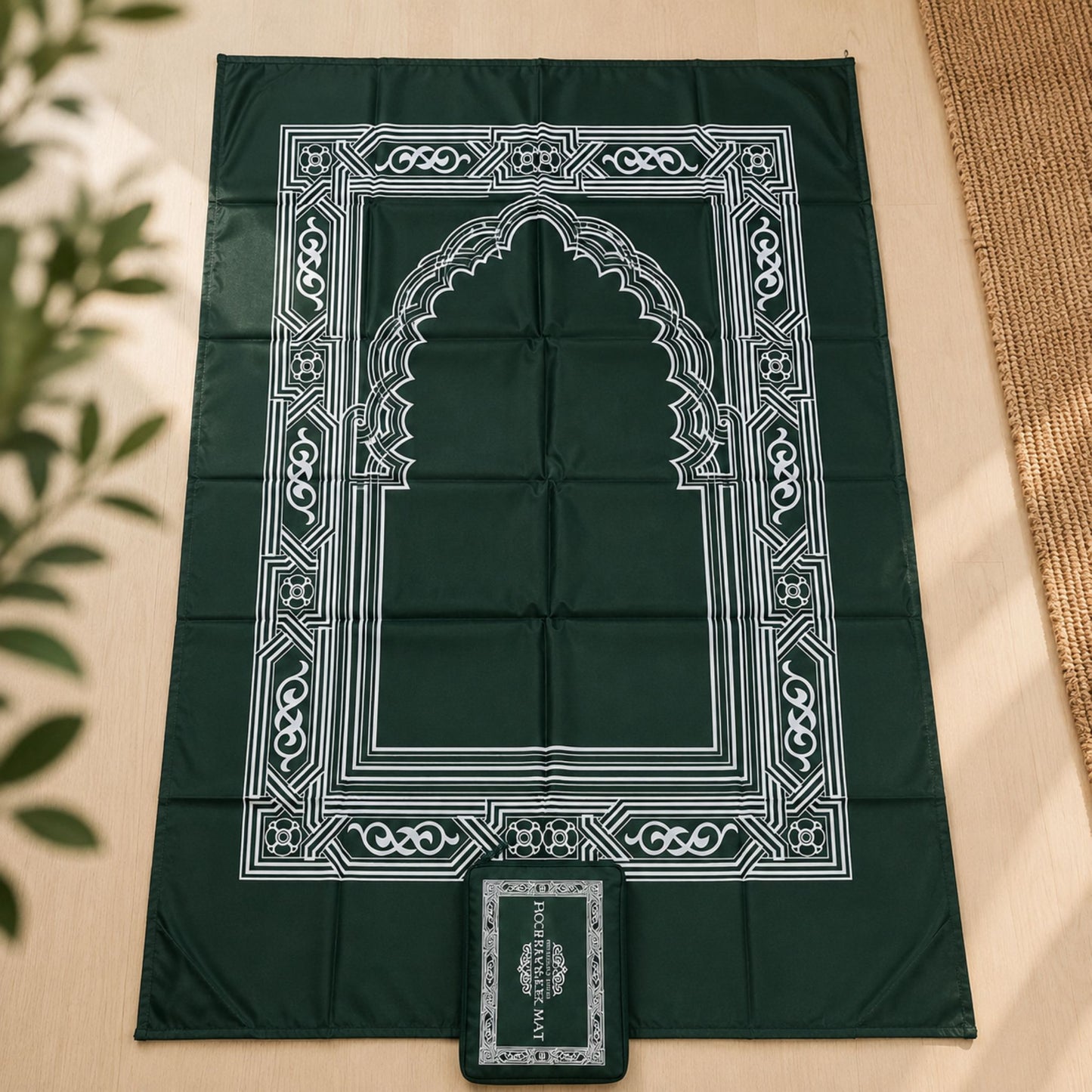 PocketPray portable prayer mat with matching pouch by Islamify – compact, foldable, and travel-friendly Muslim prayer rug
