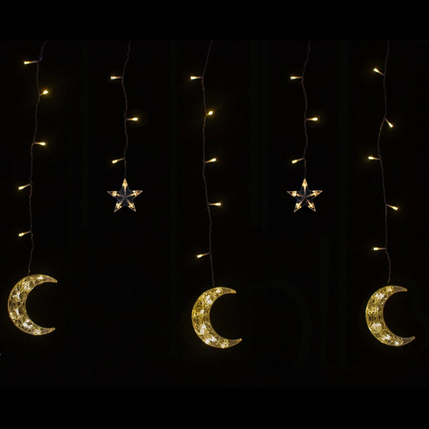 Ramadan decorative string lights with glowing crescent moons and stars by Islamify, perfect for Eid and Islamic home decoration