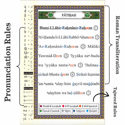 Quran with Roman transliteration, Tajweed rules and pronunciation guide for accurate Quran reading by non-Arabic speakers