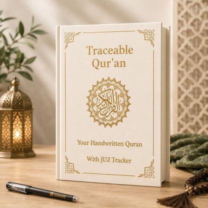 Traceable Quran workbook with handwriting practice and Juz tracker for learning and memorizing the Holy Quran