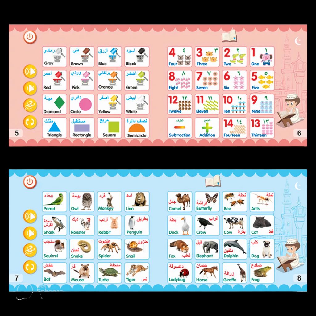 Arabic and English interactive learning book teaching colors, numbers, and animals for Muslim kids – MyKitab by Islamify