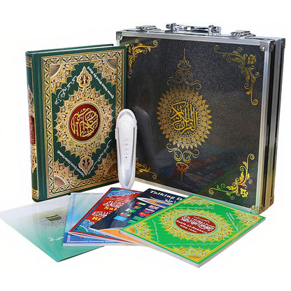 MyQuranPen digital Tajweed Quran learning set with smart pen reader, color-coded Quran, Islamic books, and luxury carrying case