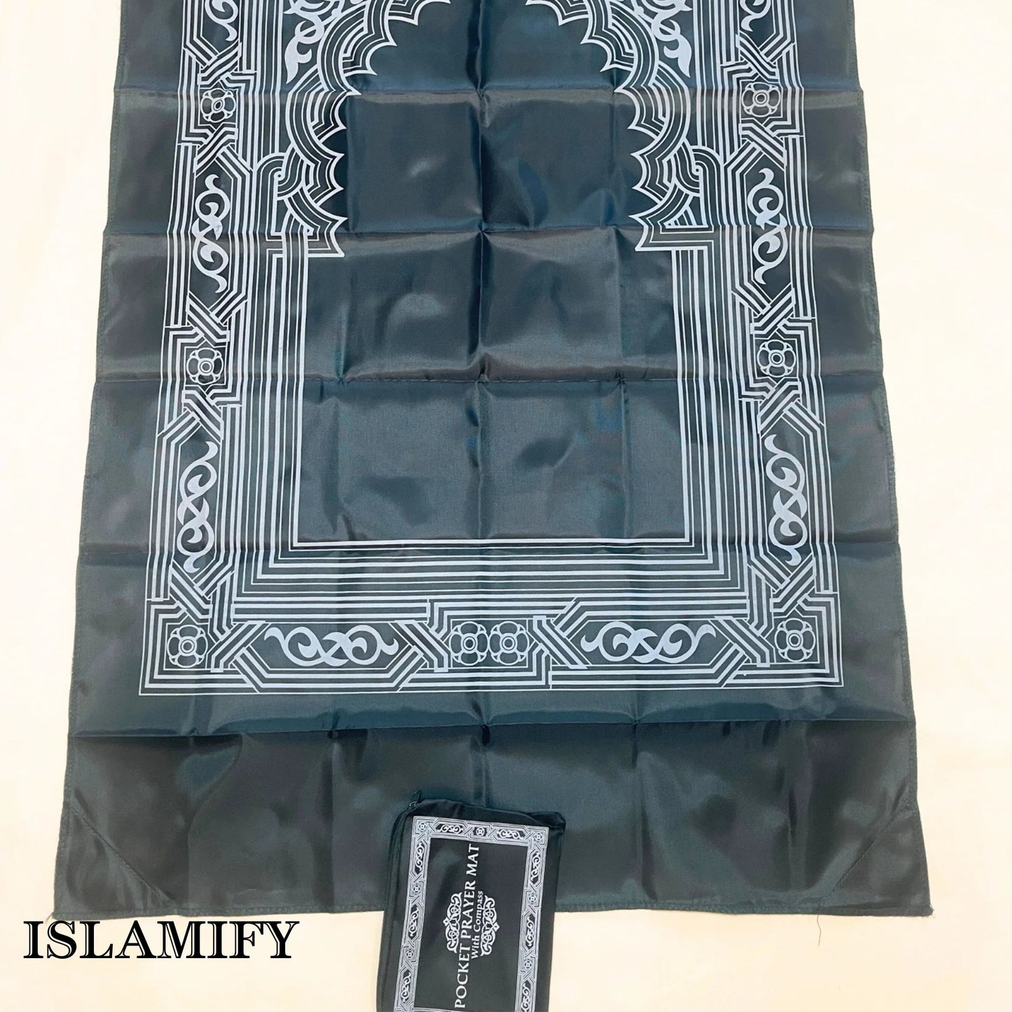 PocketPray portable prayer mat with matching pouch by Islamify – compact, foldable, and travel-friendly Muslim prayer rug